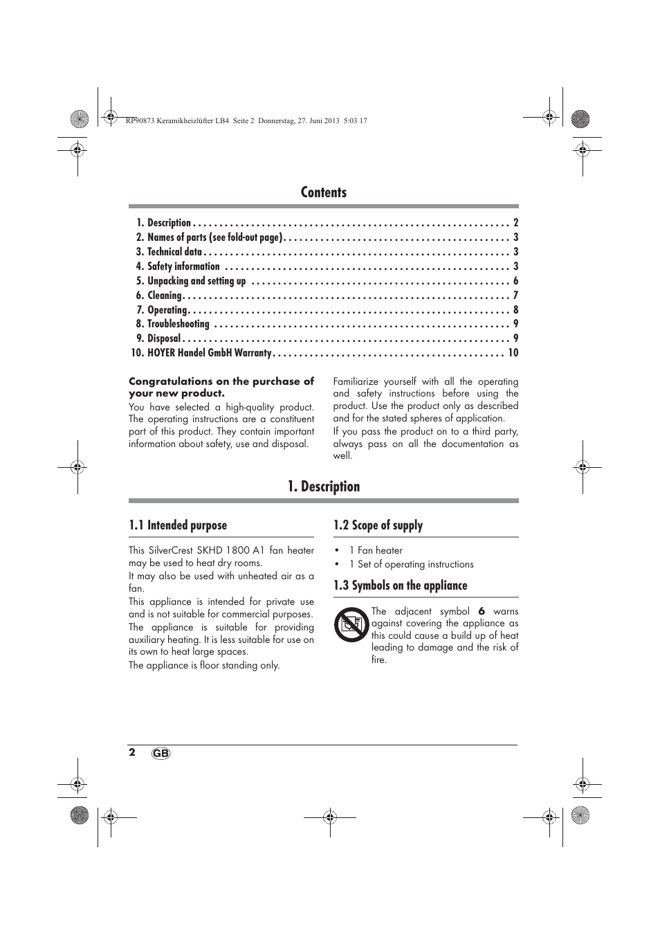 Silvercrest SKHD 1800 A1 User Manual | Page 4 / 78