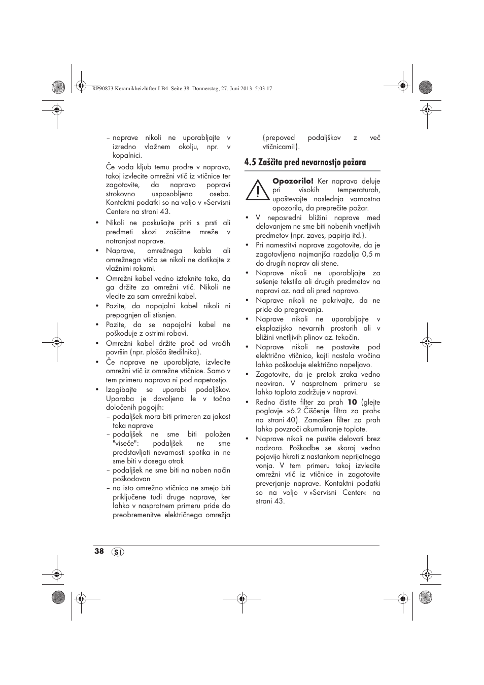 5 zaščita pred nevarnostjo požara | Silvercrest SKHD 1800 A1 User Manual | Page 40 / 78