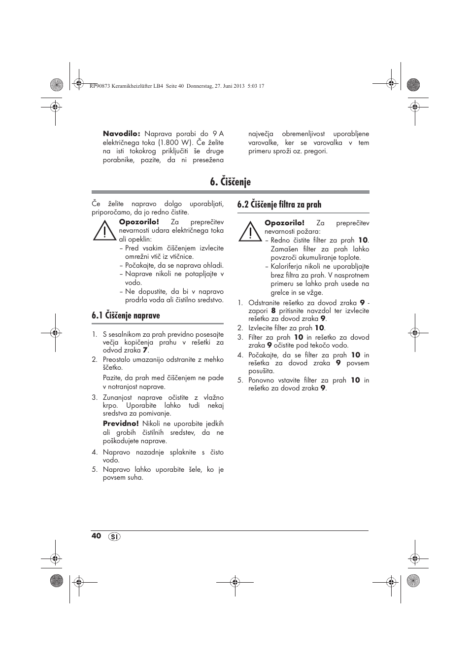 Čiščenje, 1 čiščenje naprave, 2 čiščenje filtra za prah | Silvercrest SKHD 1800 A1 User Manual | Page 42 / 78