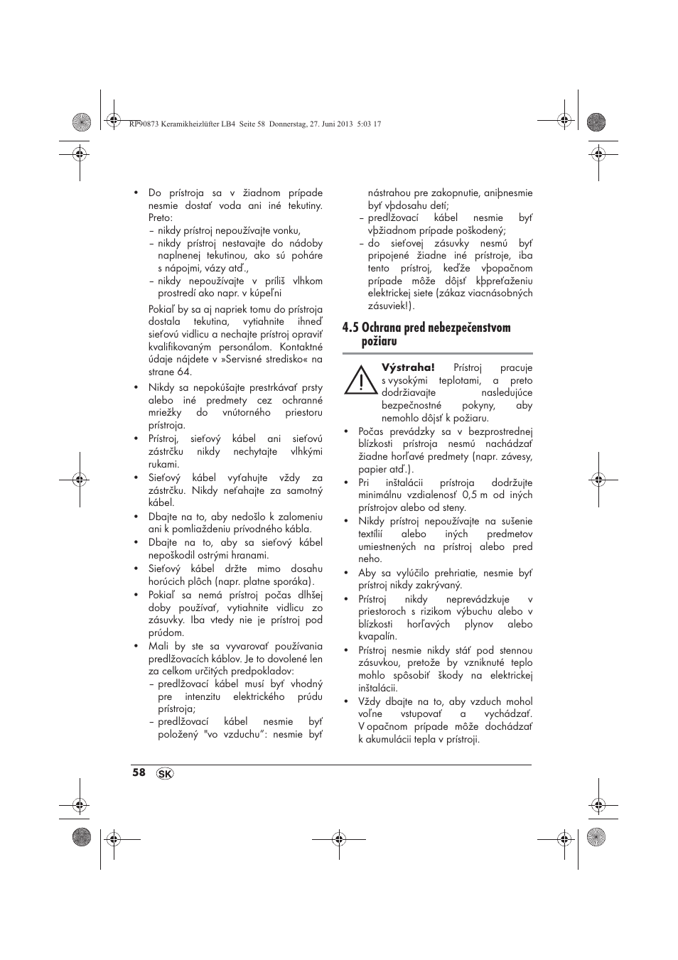 5 ochrana pred nebezpečenstvom požiaru | Silvercrest SKHD 1800 A1 User Manual | Page 60 / 78