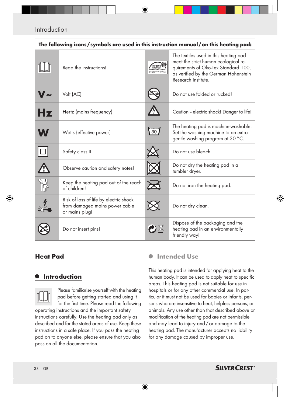 Introduction, Heat pad introduction, Intended use | Silvercrest SHK 100 C3 User Manual | Page 37 / 44
