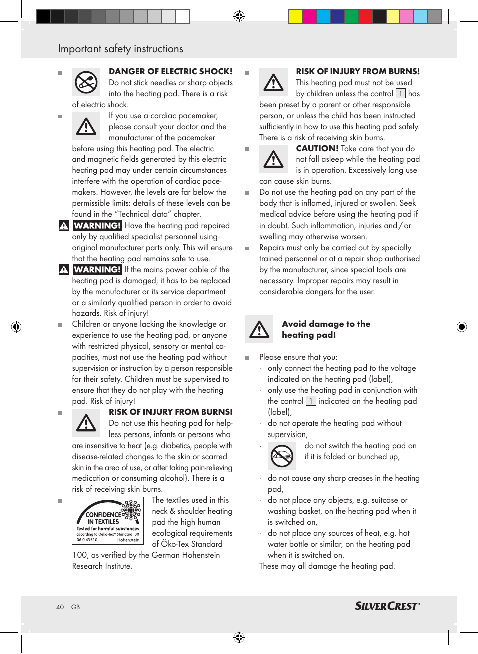 Important safety instructions | Silvercrest SHK 100 C3 User Manual | Page 39 / 44