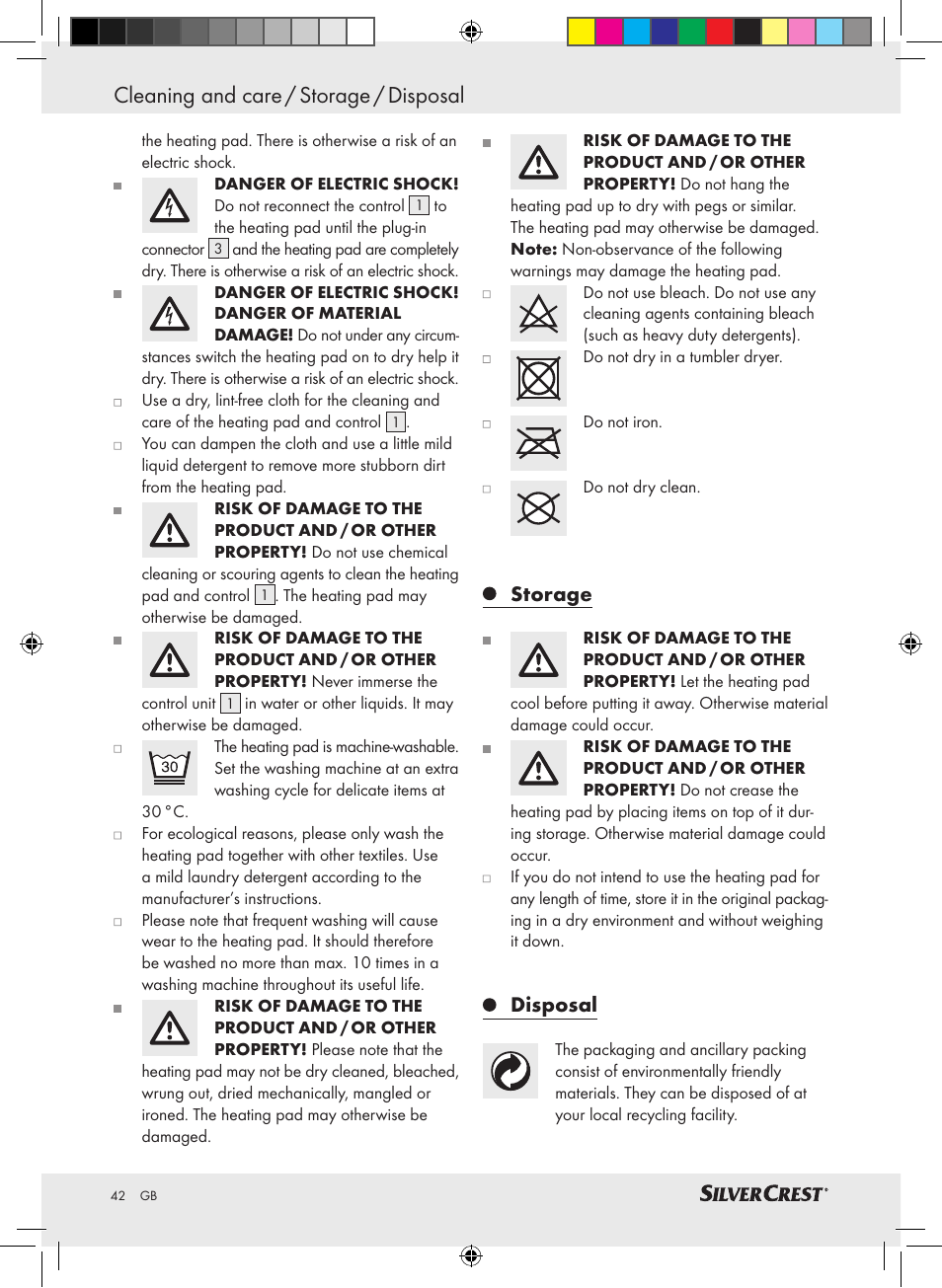 Cleaning and care / storage / disposal, Storage, Disposal | Silvercrest SHK 100 C3 User Manual | Page 41 / 44