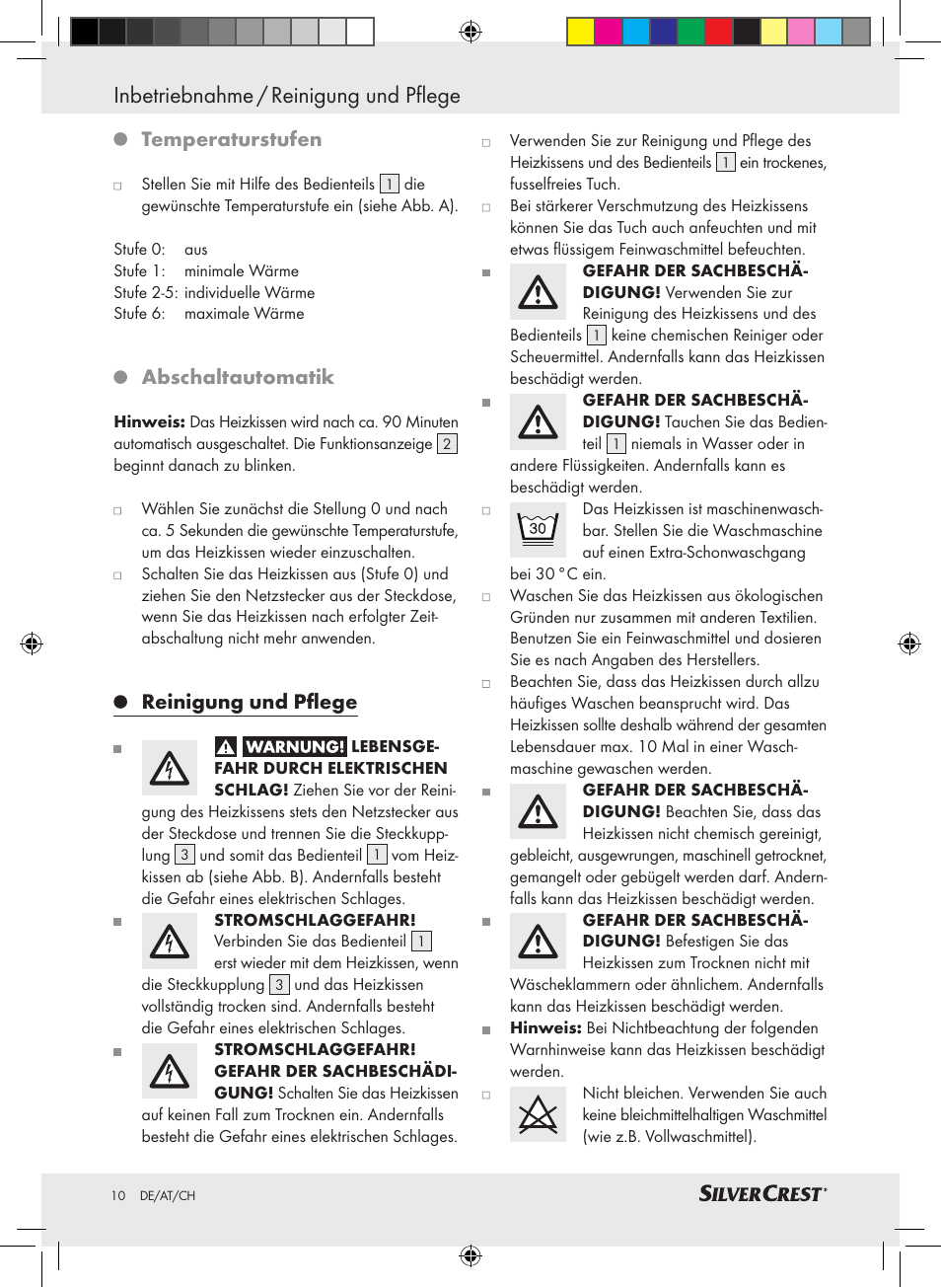 Inbetriebnahme / reinigung und pflege, Temperaturstufen, Abschaltautomatik | Reinigung und pflege | Silvercrest SHK 100 C3 User Manual | Page 9 / 44