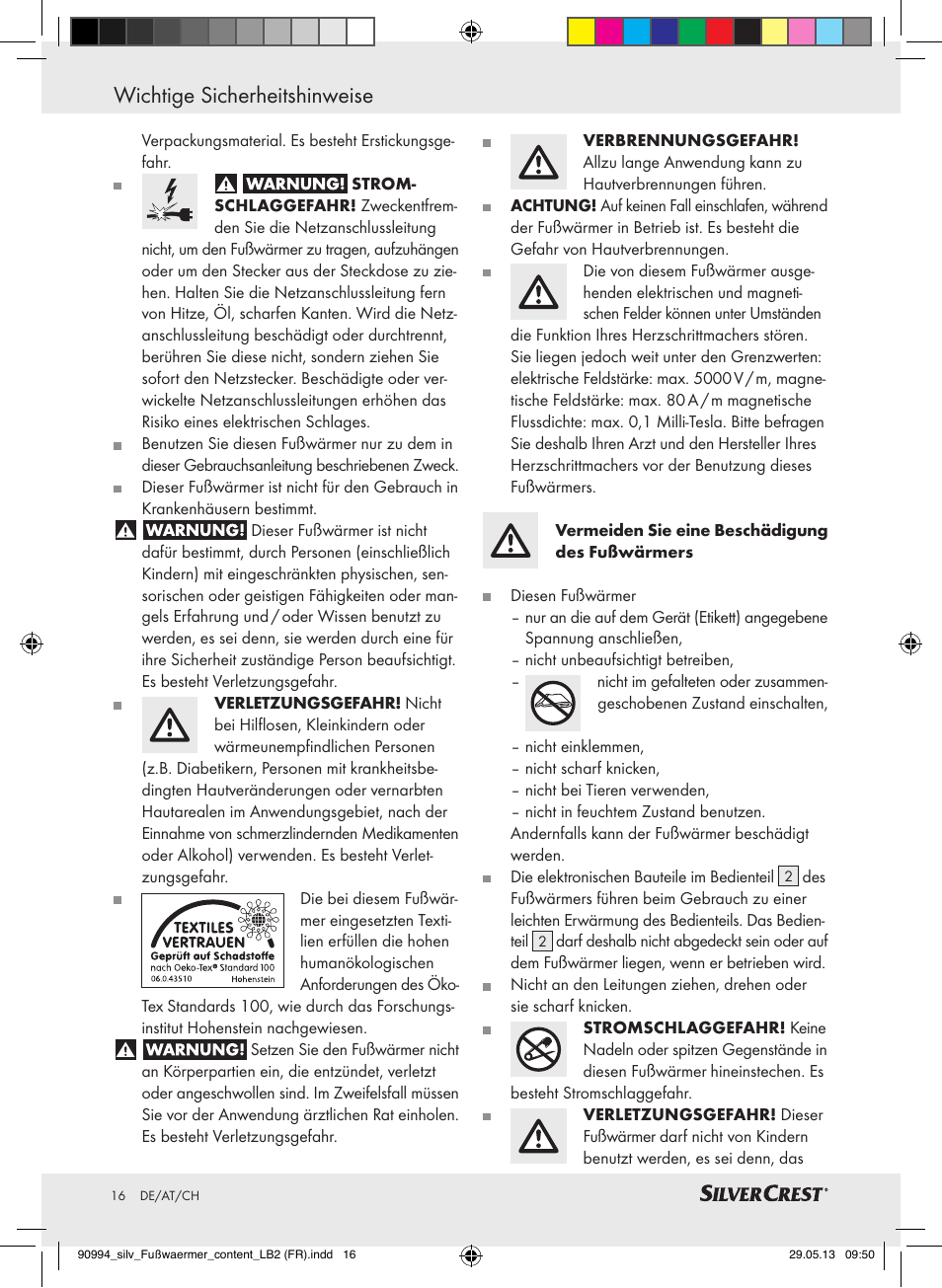 Wichtige sicherheitshinweise | Silvercrest SFW 100 B2 User Manual | Page 16 / 29