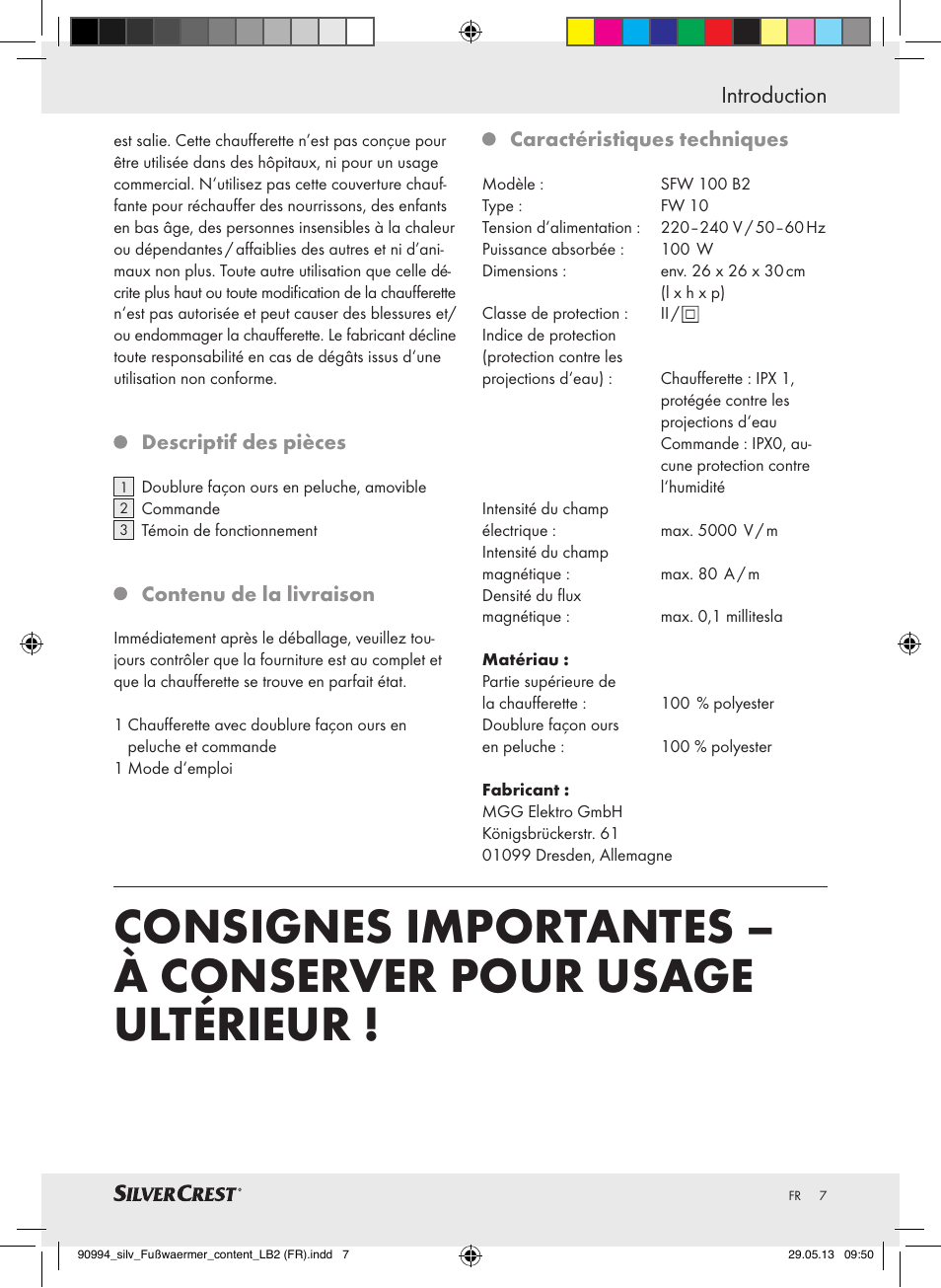 Introduction | Silvercrest SFW 100 B2 User Manual | Page 7 / 29