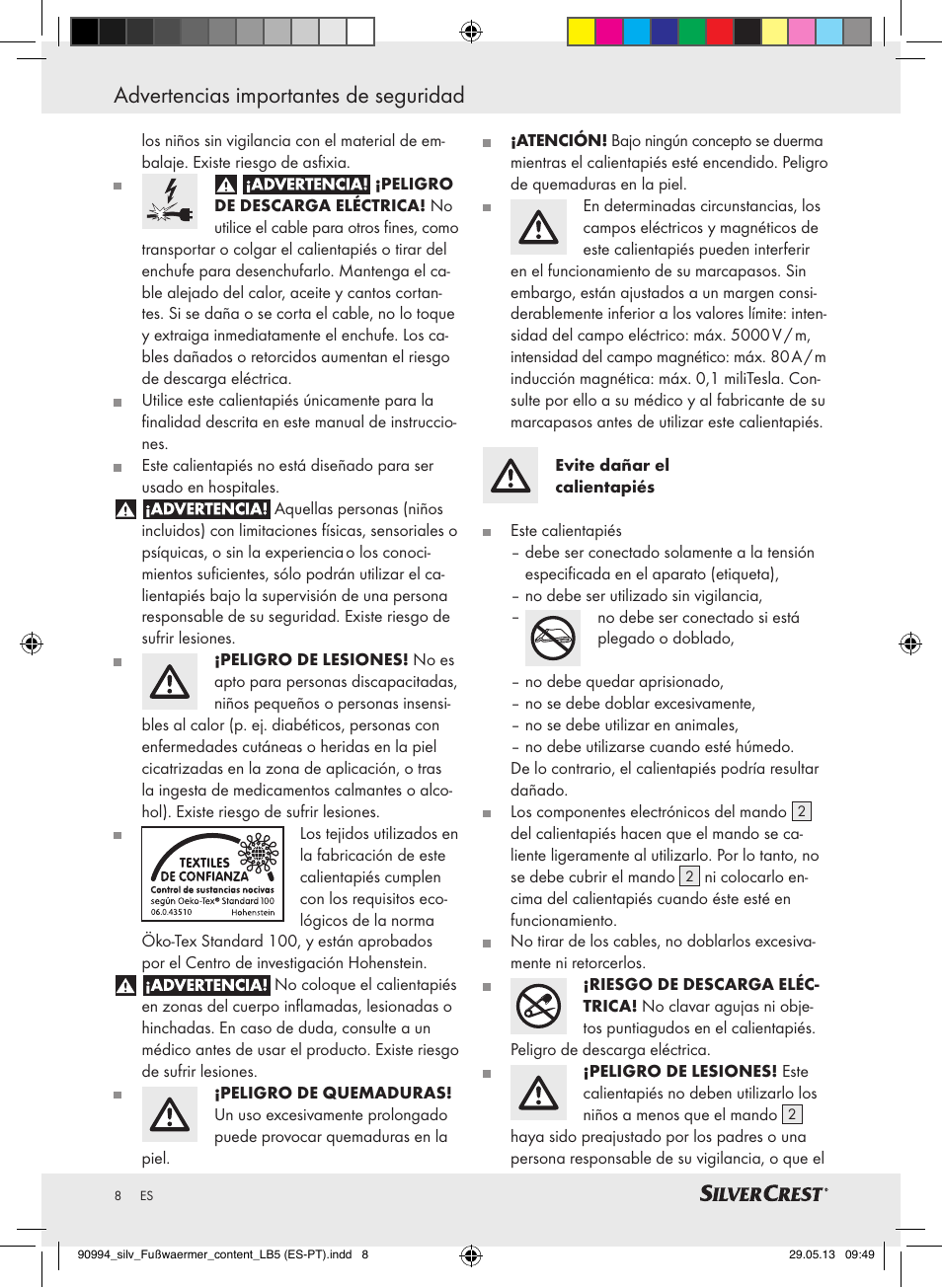 Advertencias importantes de seguridad | Silvercrest SFW 100 B2 User Manual | Page 8 / 37