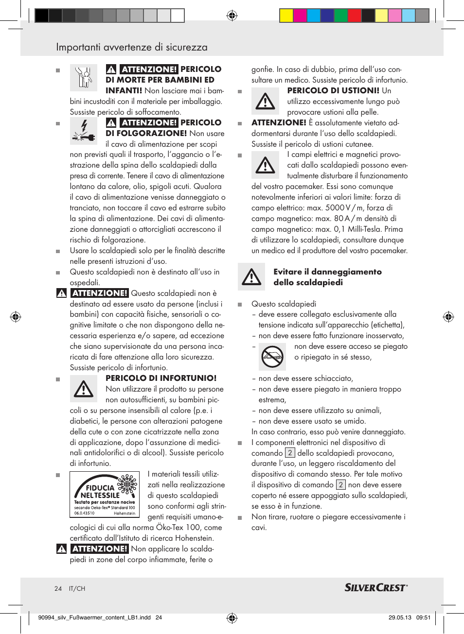 Importanti avvertenze di sicurezza | Silvercrest SFW 100 B2 User Manual | Page 24 / 45