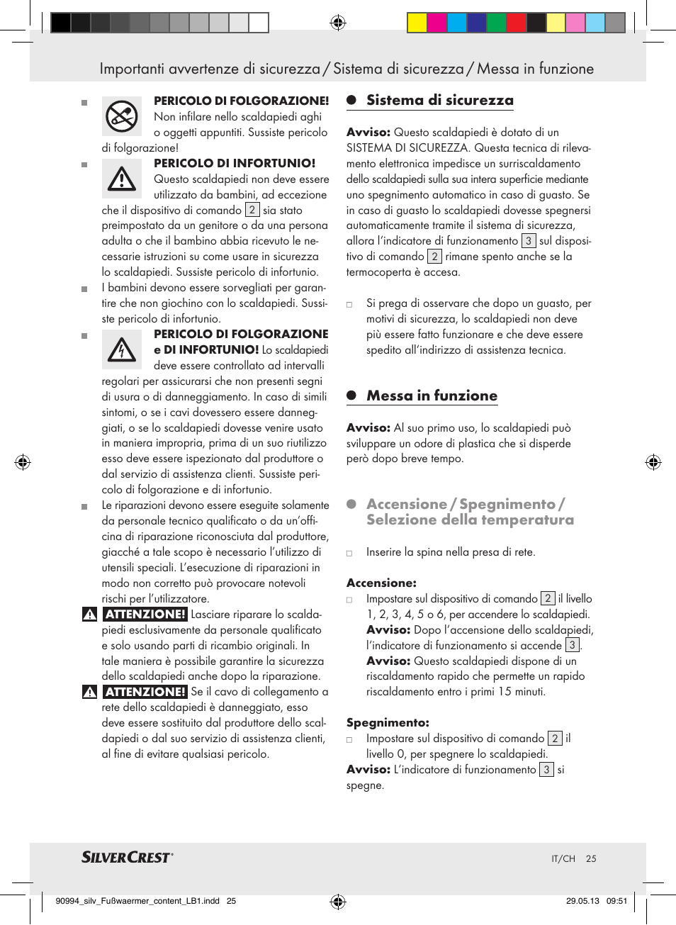 Sistema di sicurezza, Messa in funzione | Silvercrest SFW 100 B2 User Manual | Page 25 / 45