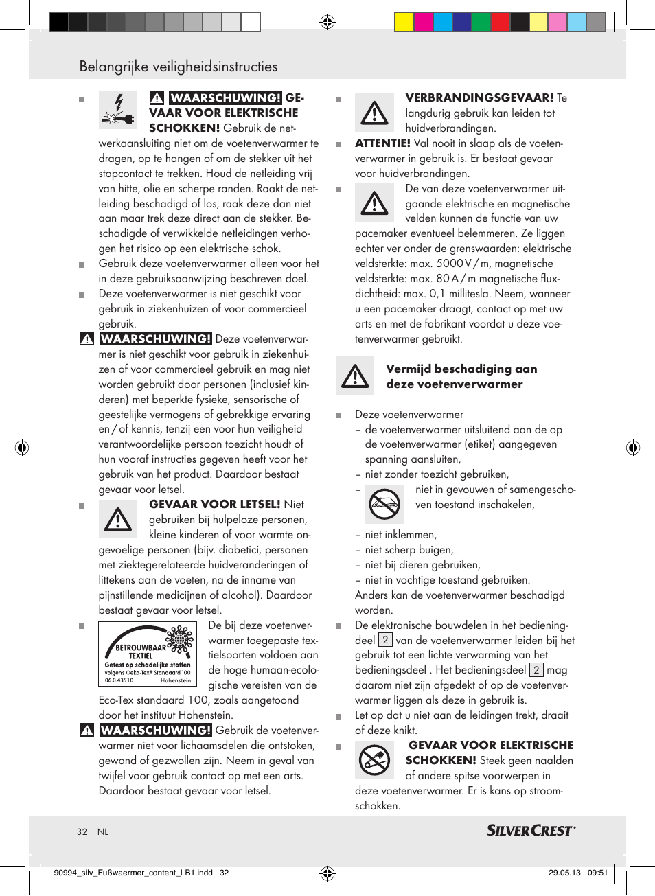 Belangrijke veiligheidsinstructies | Silvercrest SFW 100 B2 User Manual | Page 32 / 45
