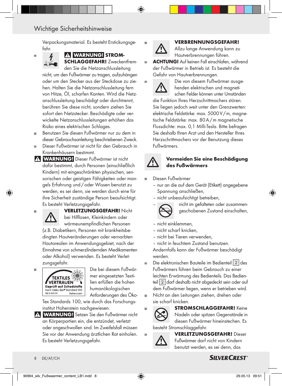 Wichtige sicherheitshinweise | Silvercrest SFW 100 B2 User Manual | Page 8 / 45