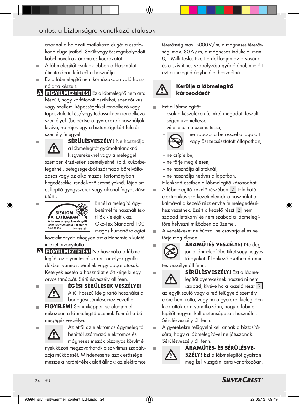 Fontos, a biztonságra vonatkozó utalások | Silvercrest SFW 100 B2 User Manual | Page 24 / 61