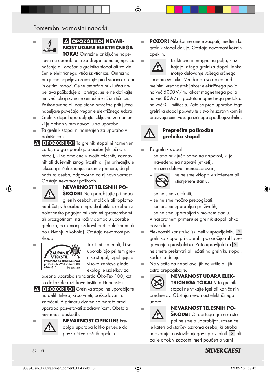 Pomembni varnostni napotki | Silvercrest SFW 100 B2 User Manual | Page 32 / 61
