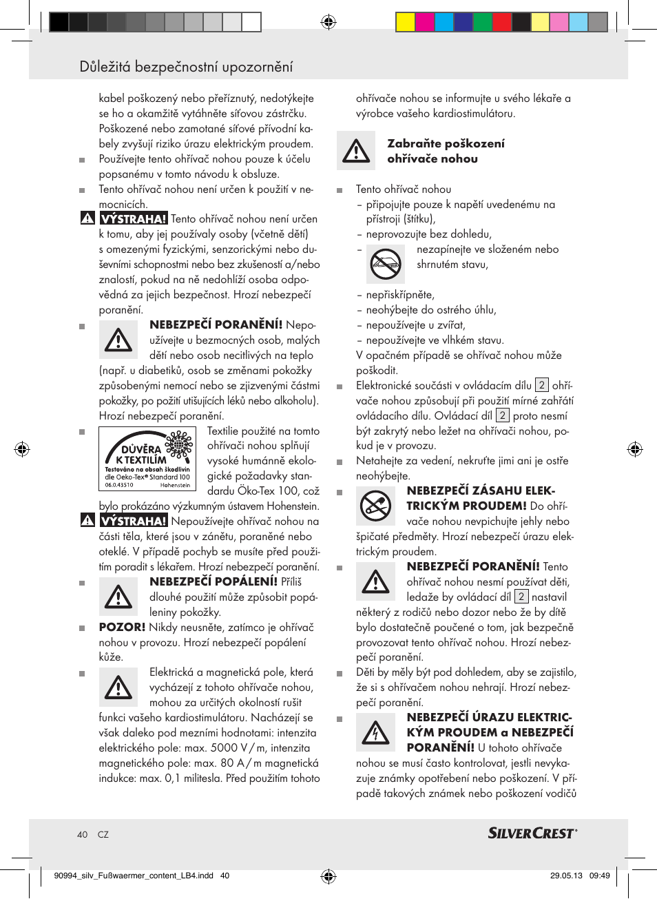 Důležitá bezpečnostní upozornění | Silvercrest SFW 100 B2 User Manual | Page 40 / 61