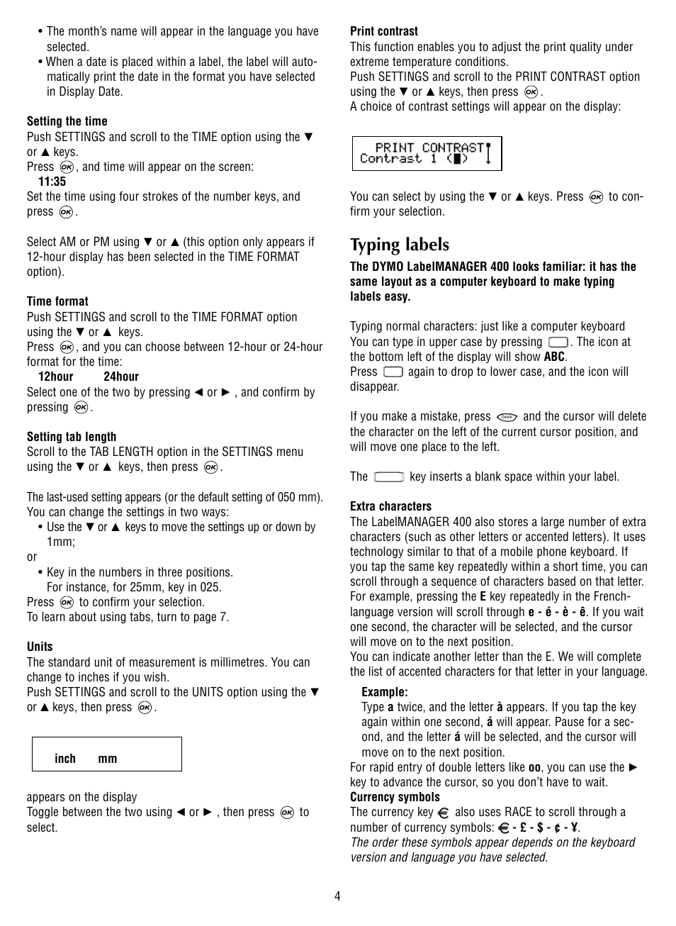 Typing labels | Dymo 400 User Manual | Page 6 / 13