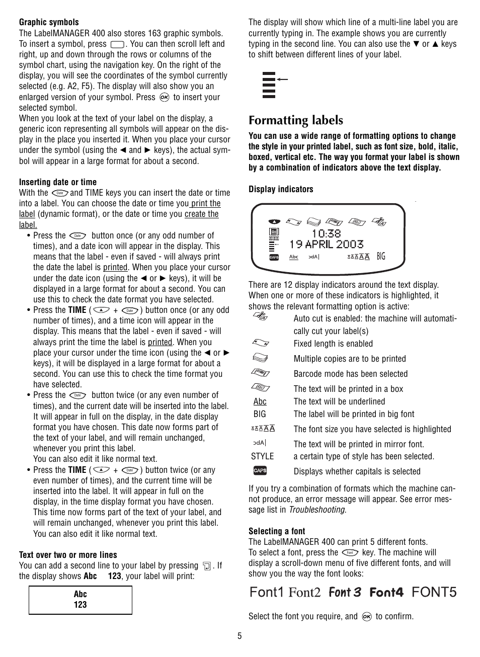 Formatting labels | Dymo 400 User Manual | Page 7 / 13