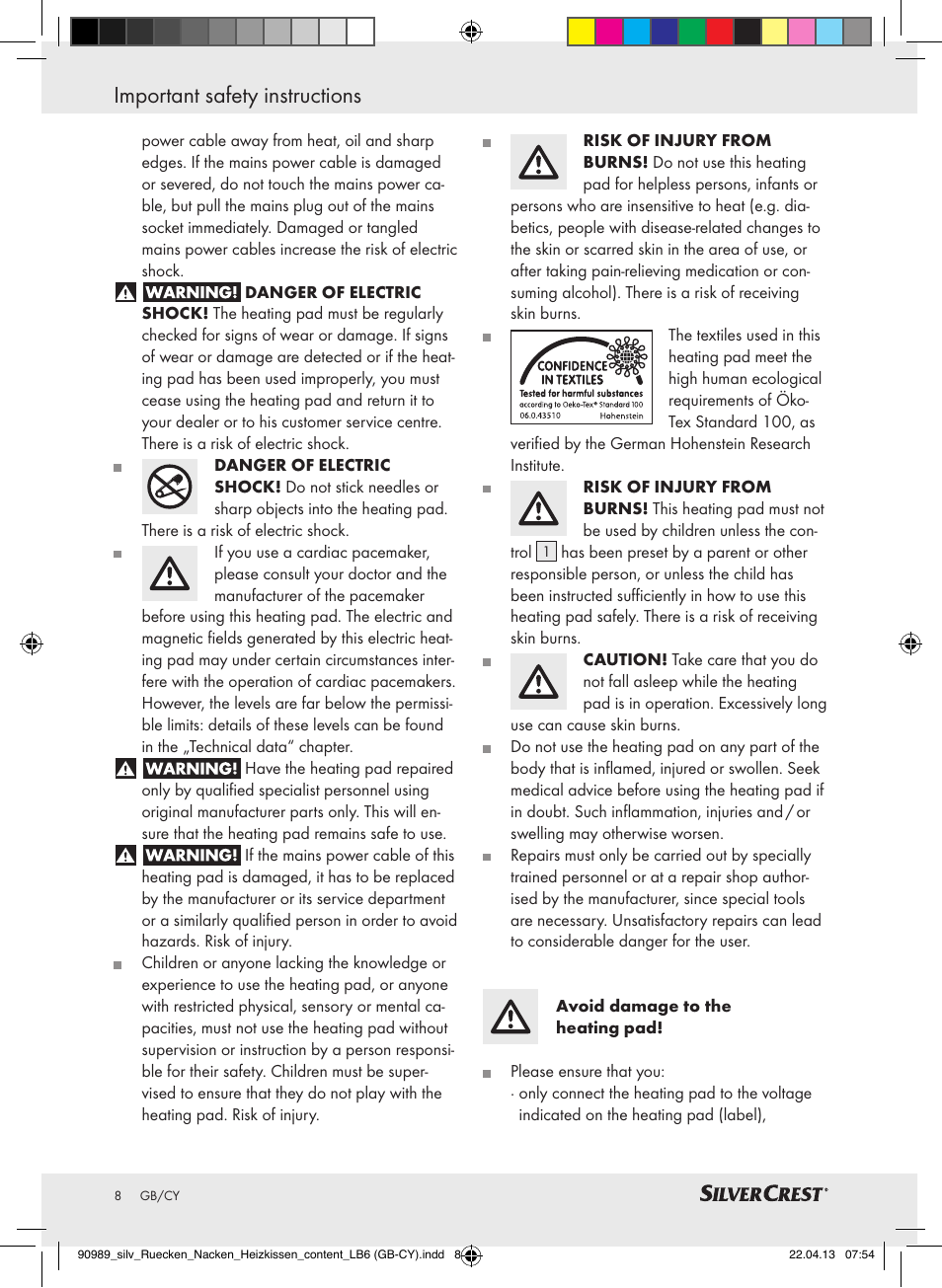 Important safety instructions | Silvercrest SRNH 100 B2 User Manual | Page 8 / 21