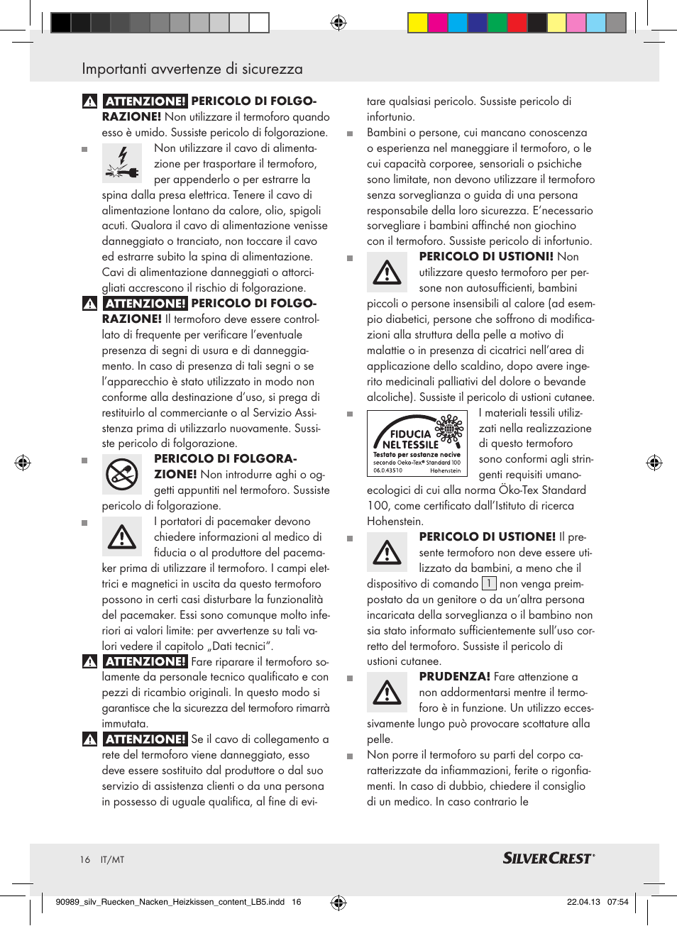 Importanti avvertenze di sicurezza | Silvercrest SRNH 100 B2 User Manual | Page 16 / 45
