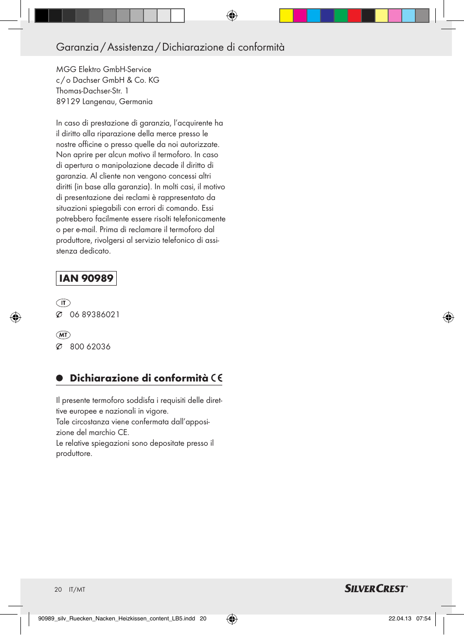 Dichiarazione di conformità | Silvercrest SRNH 100 B2 User Manual | Page 20 / 45