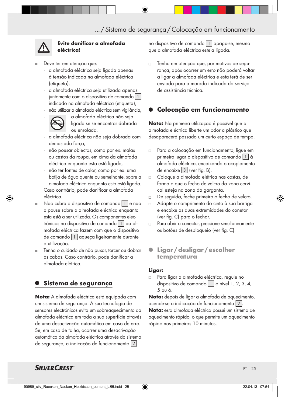 Sistema de segurança / colocação em funcionamento, Sistema de segurança, Colocação em funcionamento | Ligar / desligar / escolher temperatura | Silvercrest SRNH 100 B2 User Manual | Page 25 / 45