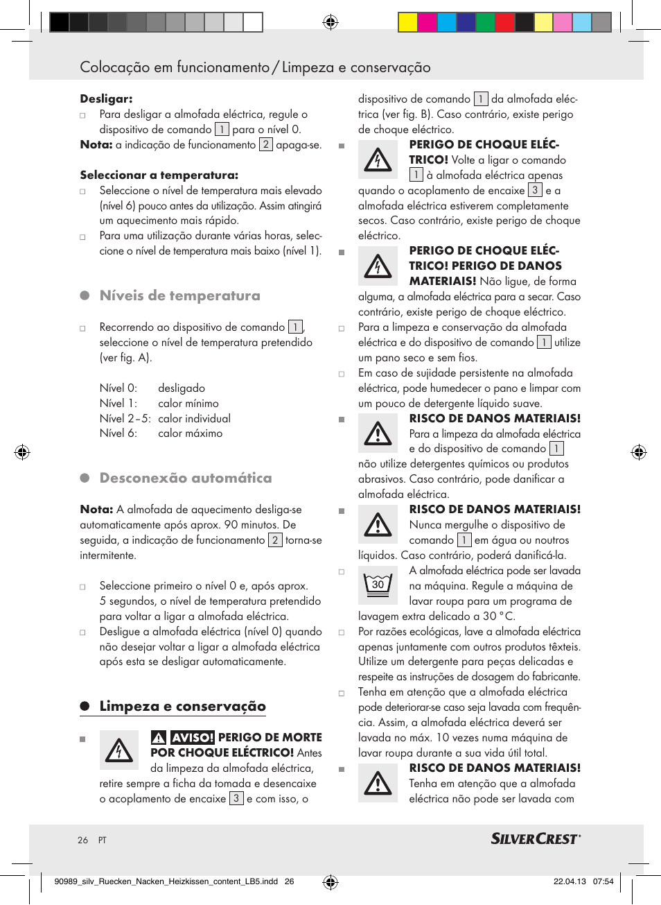 Colocação em funcionamento / limpeza e conservação, Níveis de temperatura, Desconexão automática | Limpeza e conservação | Silvercrest SRNH 100 B2 User Manual | Page 26 / 45