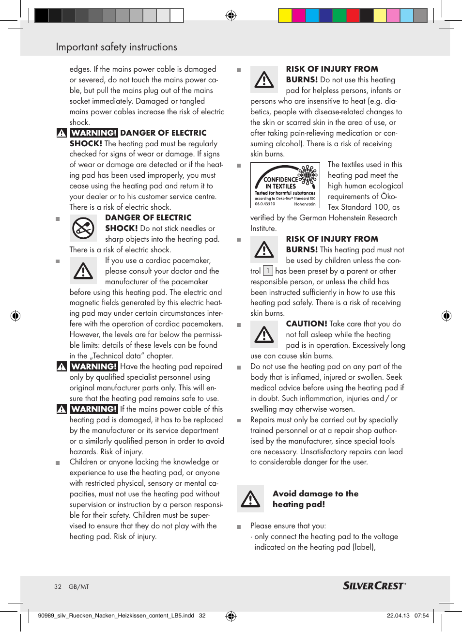 Important safety instructions | Silvercrest SRNH 100 B2 User Manual | Page 32 / 45