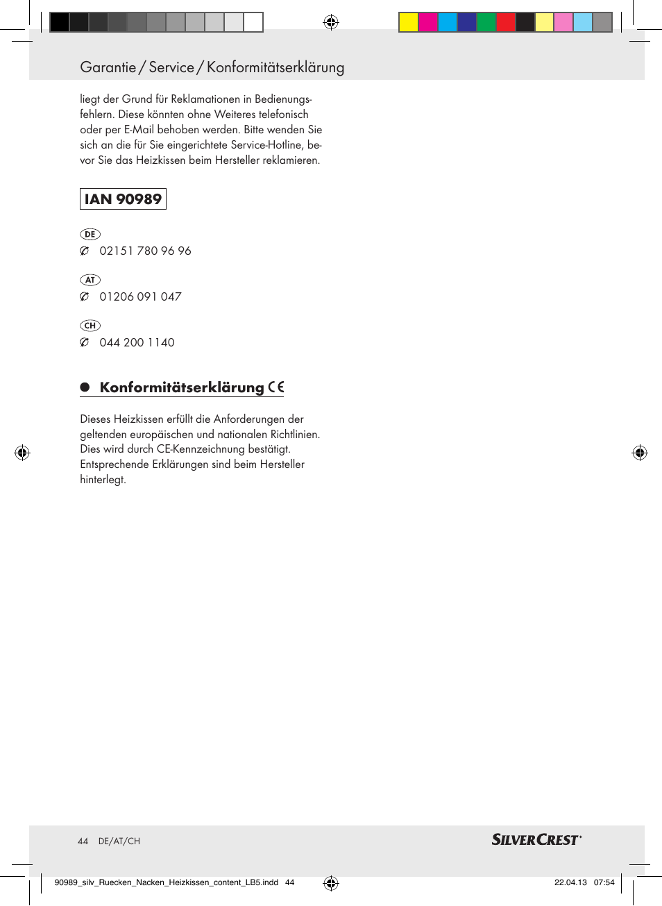Garantie / service / konformitätserklärung, Konformitätserklärung | Silvercrest SRNH 100 B2 User Manual | Page 44 / 45