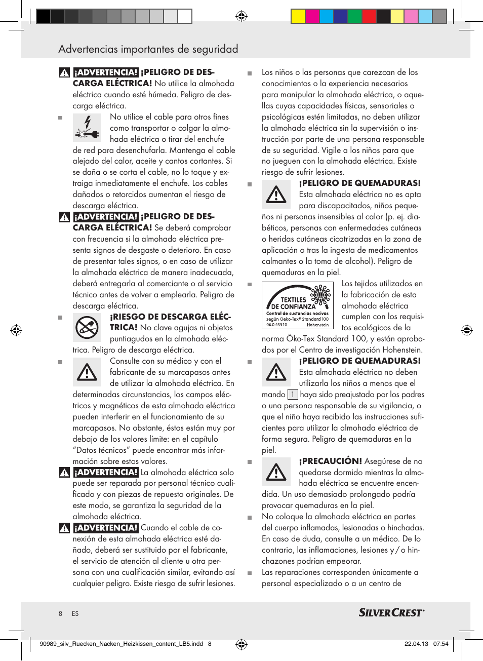 Advertencias importantes de seguridad | Silvercrest SRNH 100 B2 User Manual | Page 8 / 45
