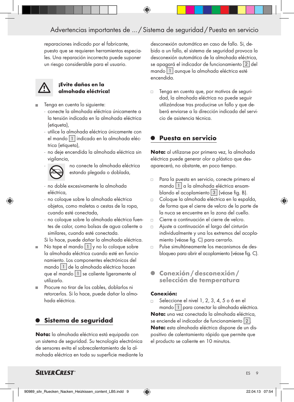 Sistema de seguridad, Puesta en servicio, Conexión / desconexión / selección de temperatura | Silvercrest SRNH 100 B2 User Manual | Page 9 / 45