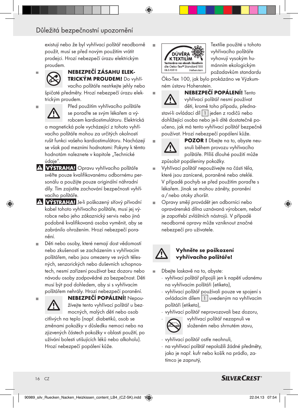 Důležitá bezpečnostní upozornění | Silvercrest SRNH 100 B2 User Manual | Page 16 / 37