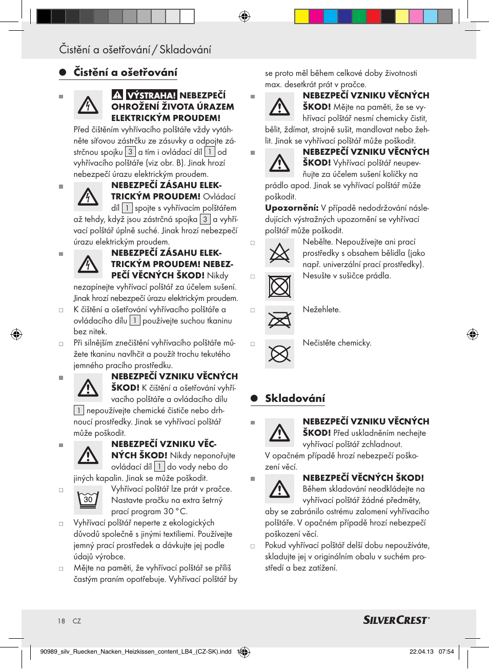 Čistění a ošetřování / skladování, Čistění a ošetřování, Skladování | Silvercrest SRNH 100 B2 User Manual | Page 18 / 37