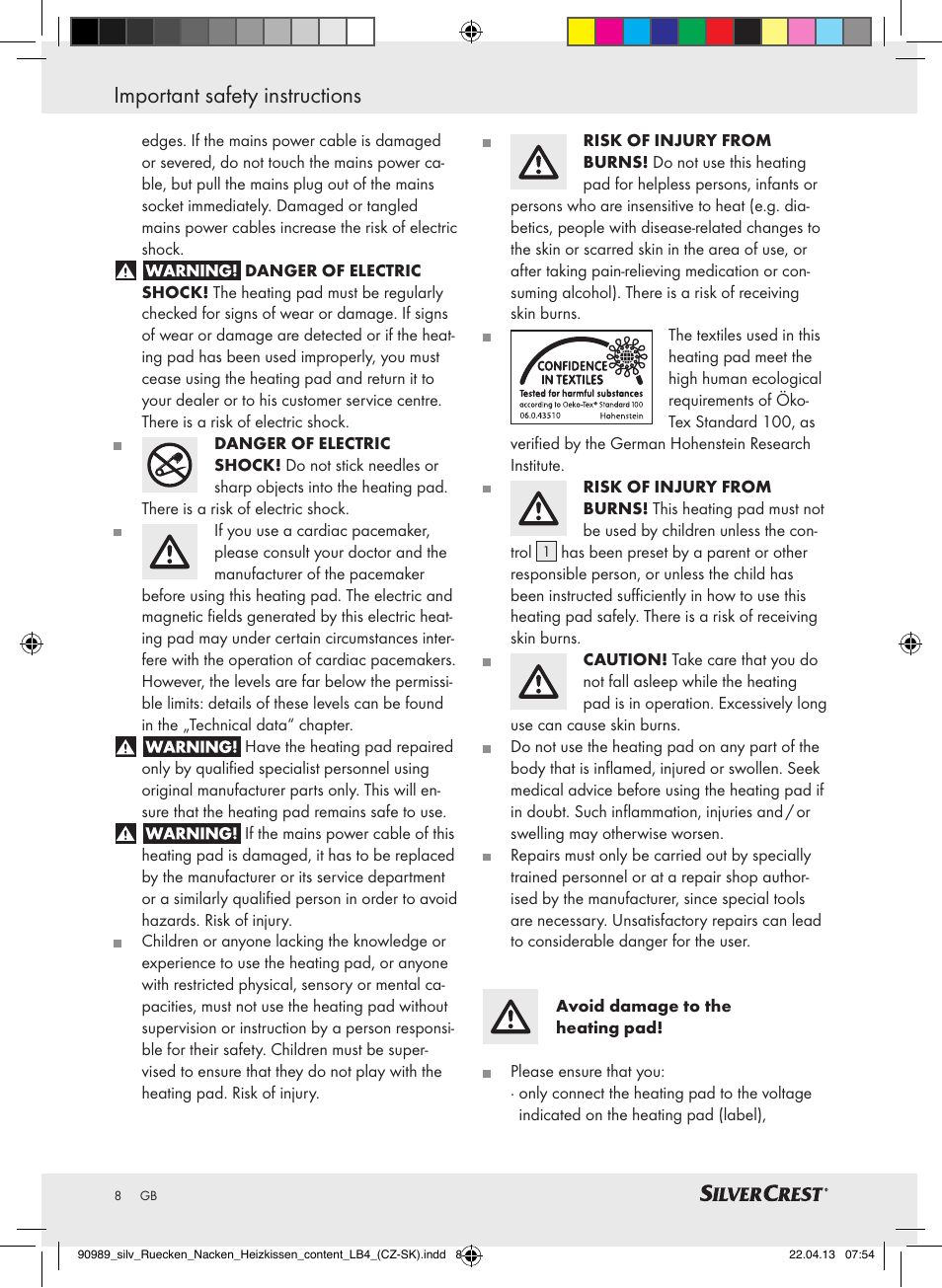 Important safety instructions | Silvercrest SRNH 100 B2 User Manual | Page 8 / 37