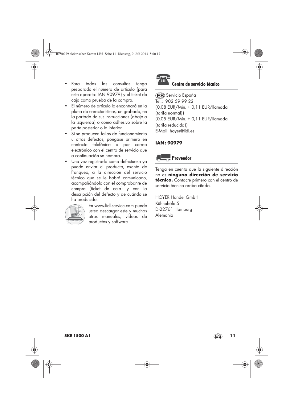 Centro de servicio técnico, Proveedor | Silvercrest SKE 1500 A1 User Manual | Page 13 / 50