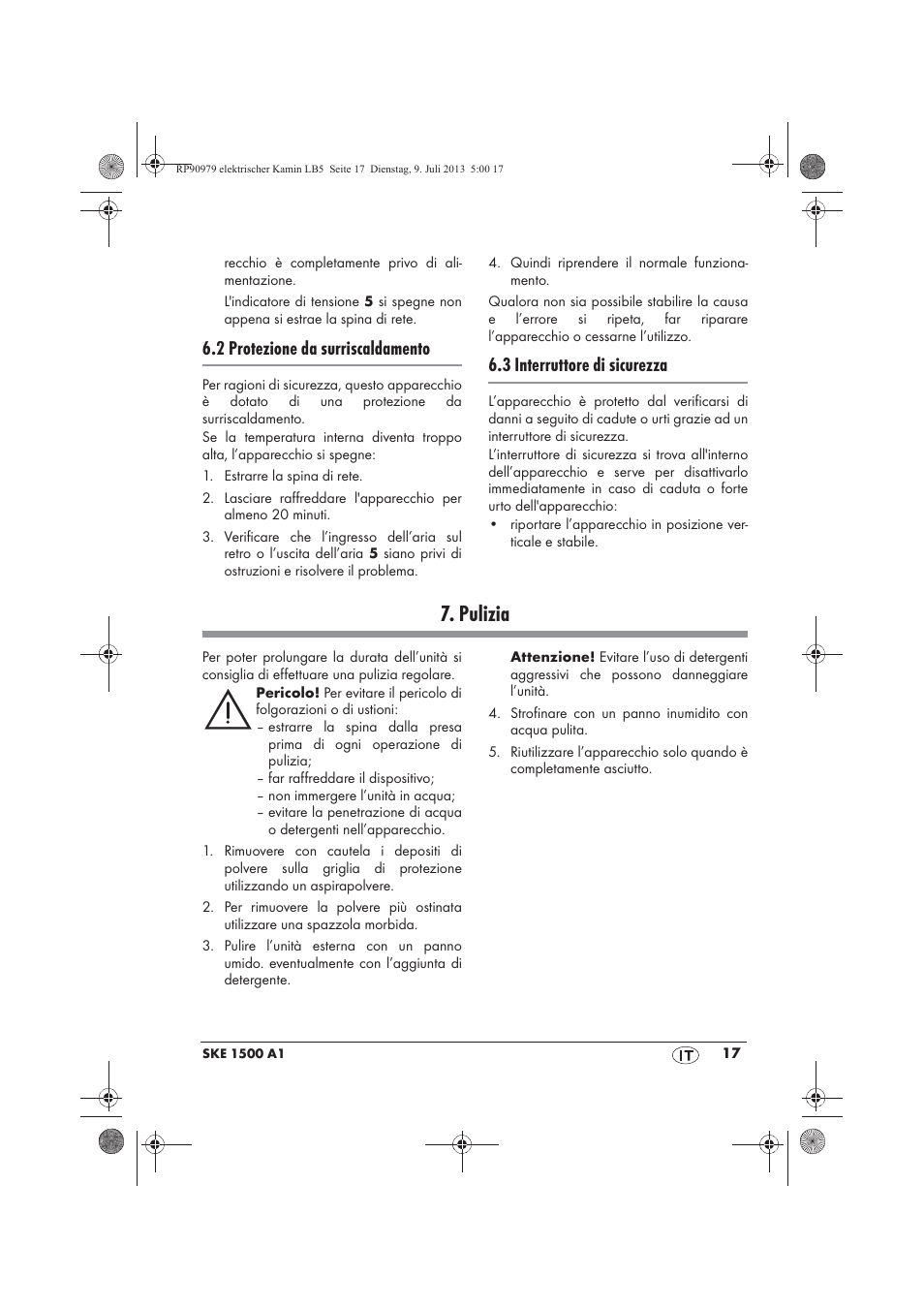 Pulizia, 2 protezione da surriscaldamento, 3 interruttore di sicurezza | Silvercrest SKE 1500 A1 User Manual | Page 19 / 50