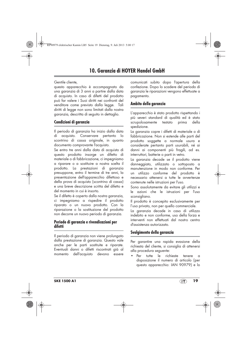 Garanzia di hoyer handel gmbh | Silvercrest SKE 1500 A1 User Manual | Page 21 / 50