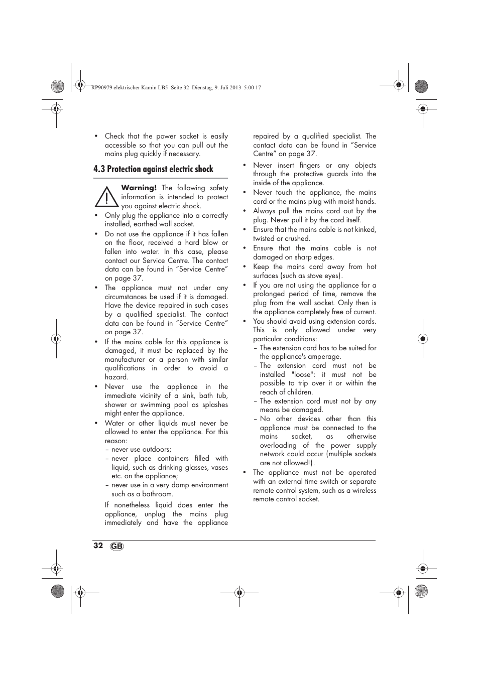 3 protection against electric shock | Silvercrest SKE 1500 A1 User Manual | Page 34 / 50