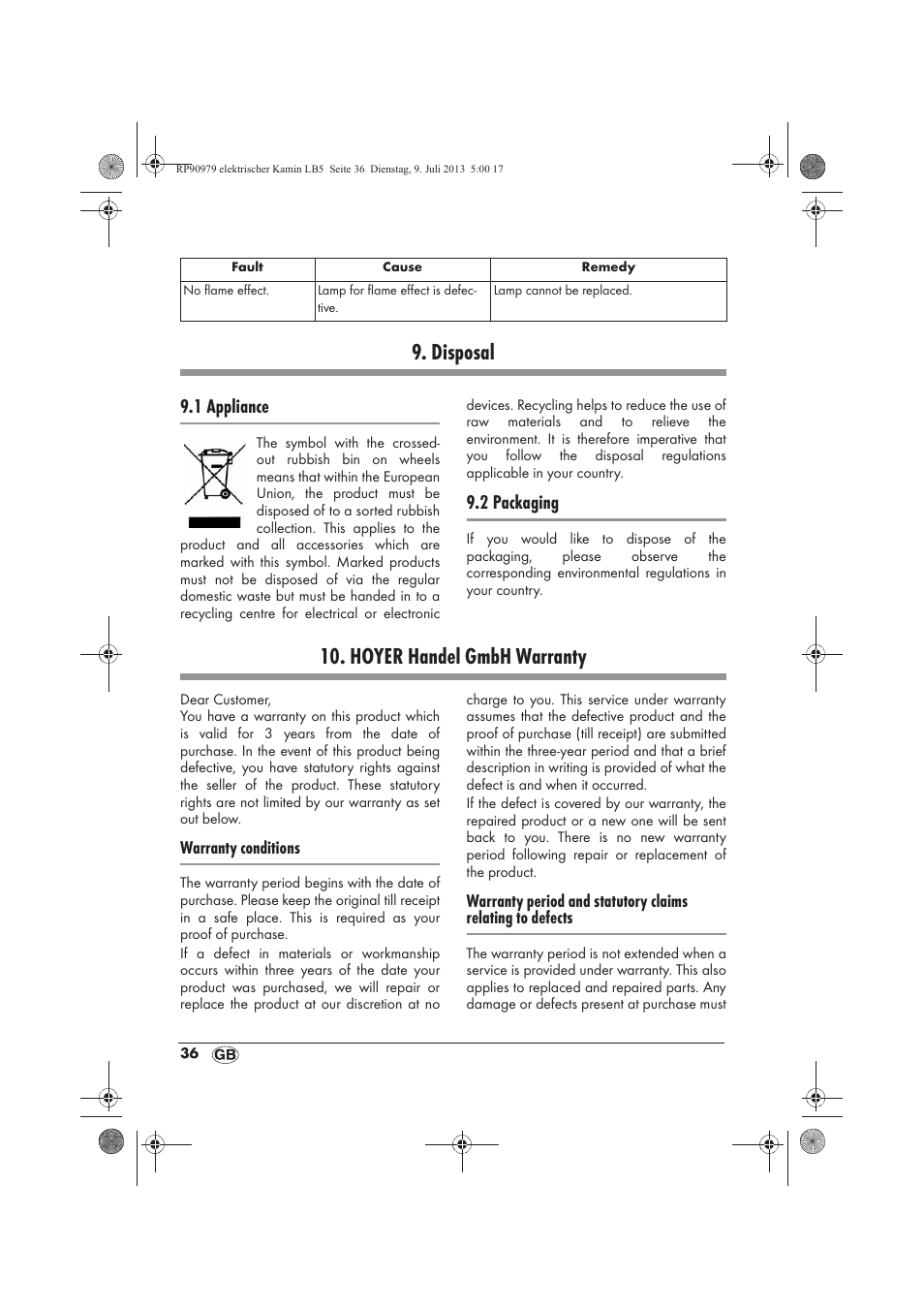 Disposal, Hoyer handel gmbh warranty, 1 appliance | 2 packaging | Silvercrest SKE 1500 A1 User Manual | Page 38 / 50