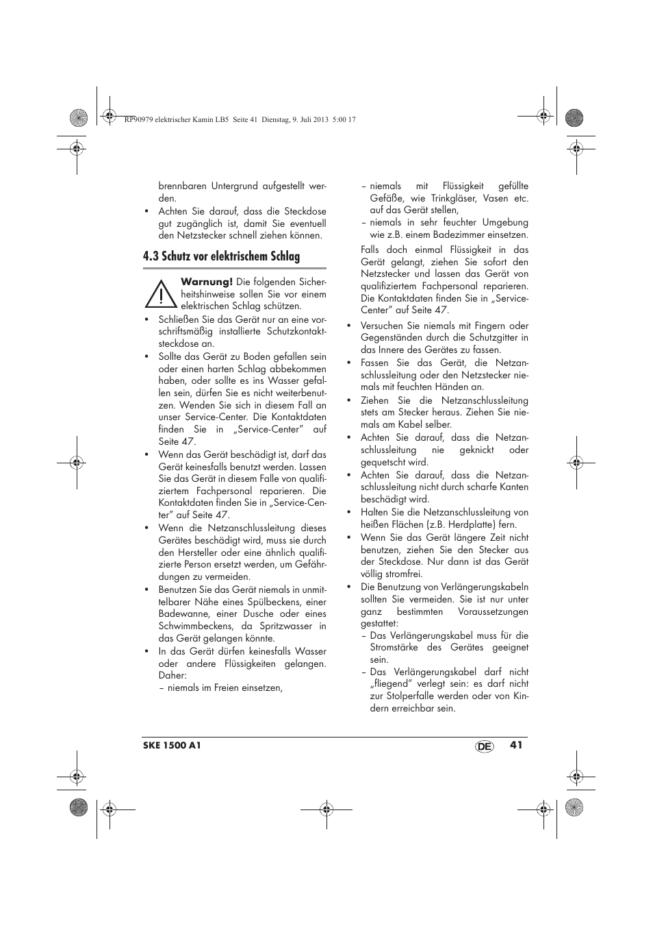 3 schutz vor elektrischem schlag | Silvercrest SKE 1500 A1 User Manual | Page 43 / 50