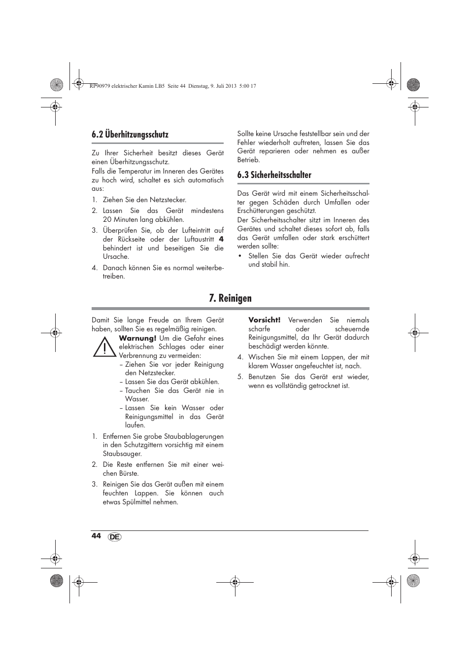 Reinigen, 2 überhitzungsschutz, 3 sicherheitsschalter | Silvercrest SKE 1500 A1 User Manual | Page 46 / 50