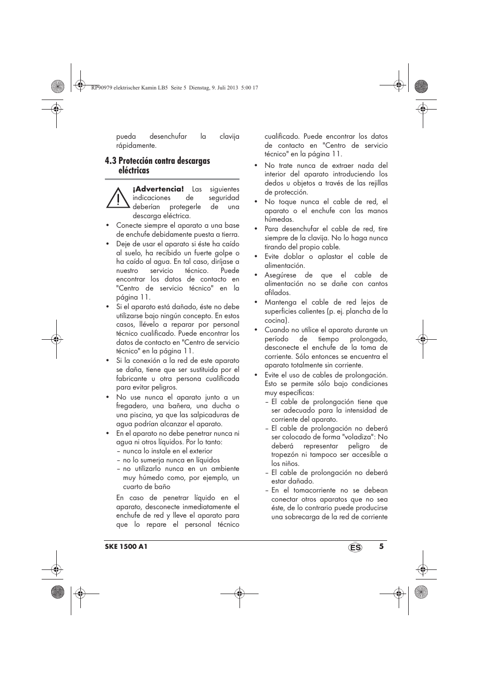 3 protección contra descargas eléctricas | Silvercrest SKE 1500 A1 User Manual | Page 7 / 50