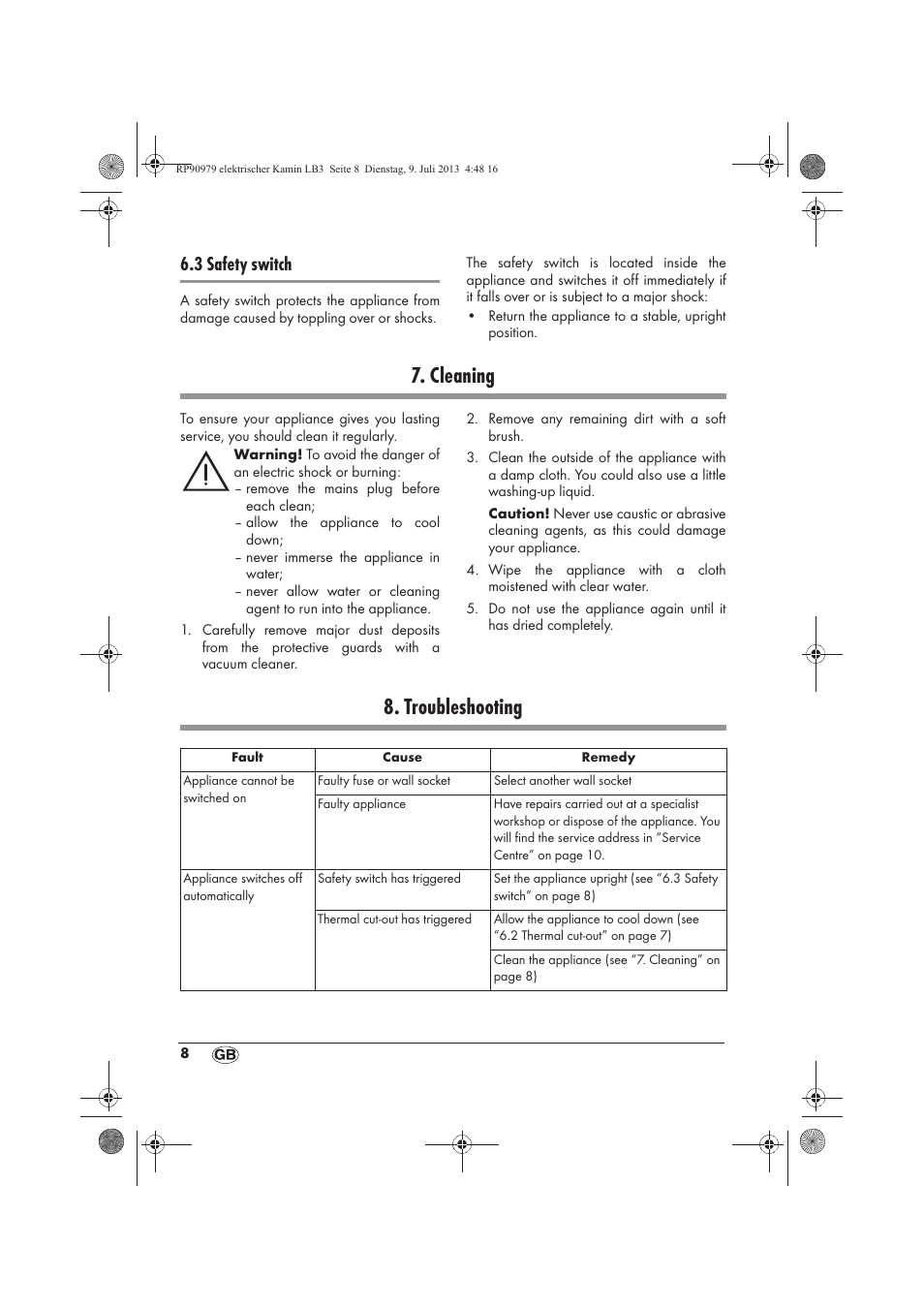 Cleaning, Troubleshooting, 3 safety switch | Silvercrest SKE 1500 A1 User Manual | Page 10 / 66