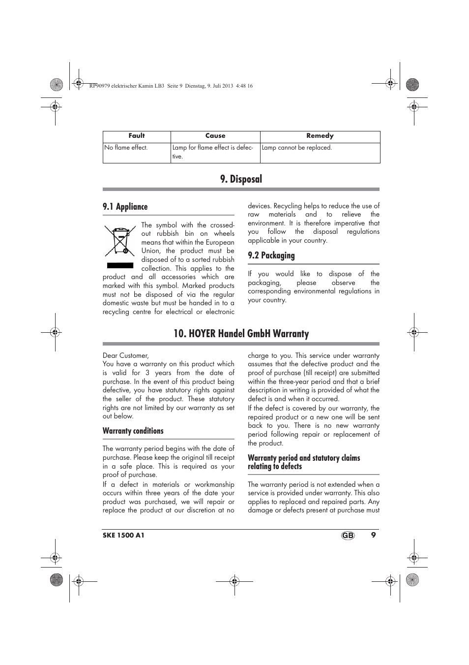 Disposal, Hoyer handel gmbh warranty, 1 appliance | 2 packaging | Silvercrest SKE 1500 A1 User Manual | Page 11 / 66