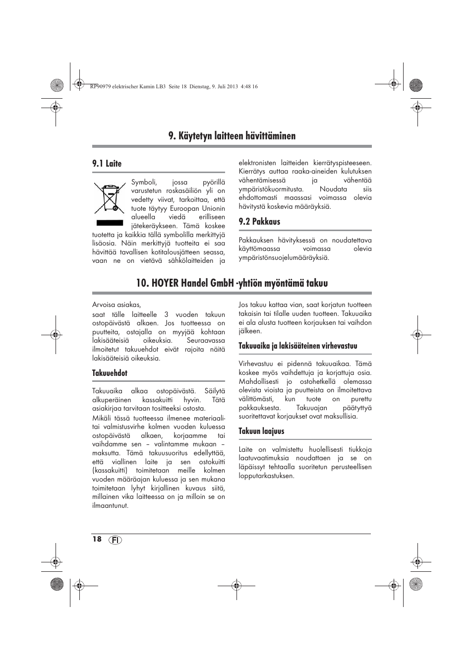 Käytetyn laitteen hävittäminen, Hoyer handel gmbh -yhtiön myöntämä takuu | Silvercrest SKE 1500 A1 User Manual | Page 20 / 66