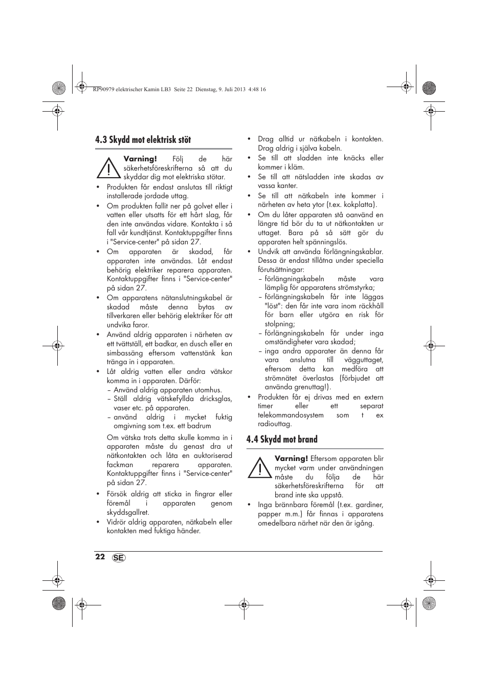 3 skydd mot elektrisk stöt, 4 skydd mot brand | Silvercrest SKE 1500 A1 User Manual | Page 24 / 66