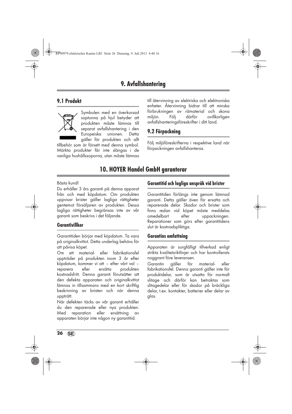 Avfallshantering, Hoyer handel gmbh garanterar | Silvercrest SKE 1500 A1 User Manual | Page 28 / 66