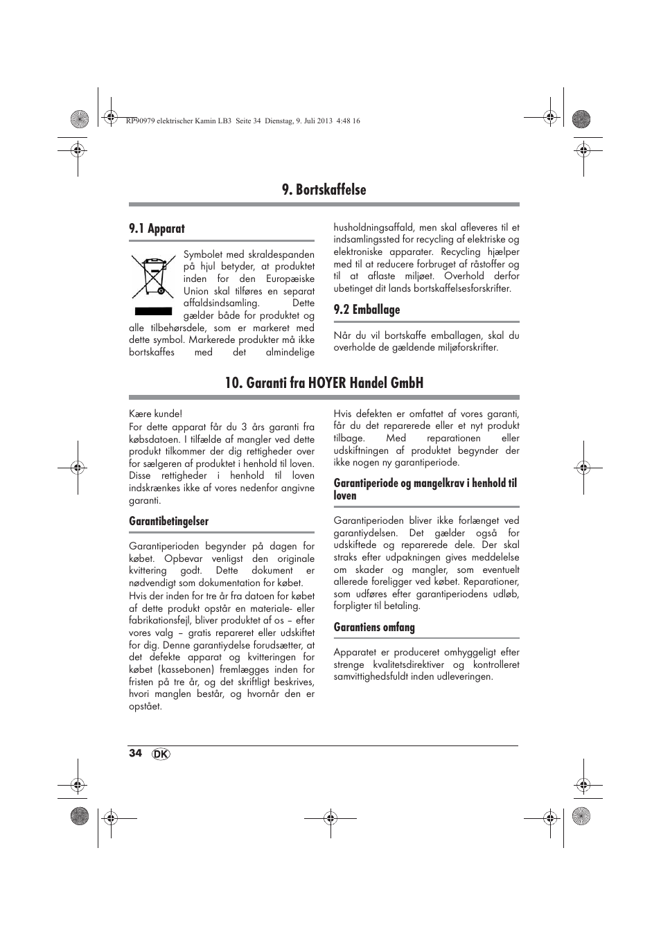 Bortskaffelse, Garanti fra hoyer handel gmbh | Silvercrest SKE 1500 A1 User Manual | Page 36 / 66