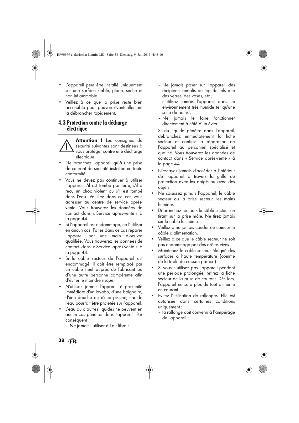 3 protection contre la décharge électrique | Silvercrest SKE 1500 A1 User Manual | Page 40 / 66