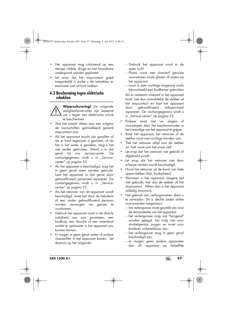 3 bescherming tegen elektrische schokken | Silvercrest SKE 1500 A1 User Manual | Page 49 / 66