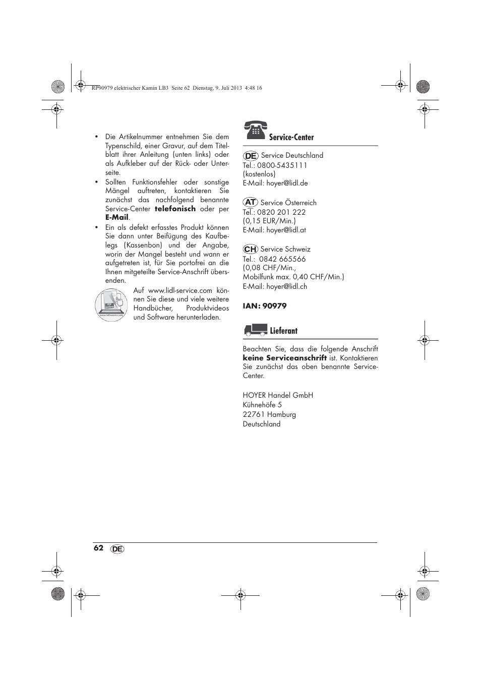 Service-center, Lieferant | Silvercrest SKE 1500 A1 User Manual | Page 64 / 66