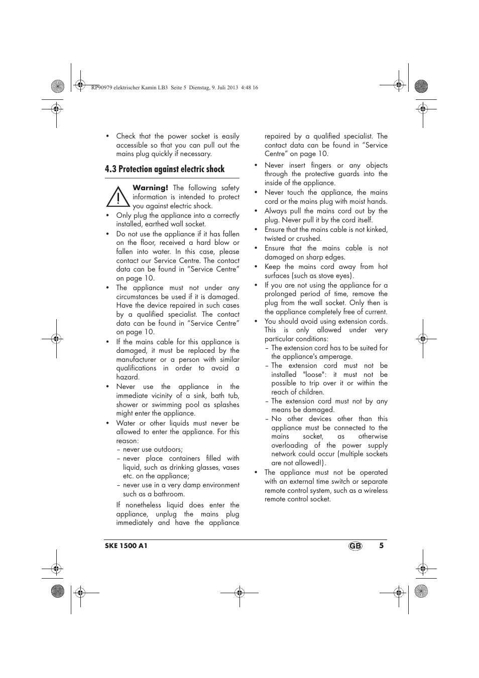 3 protection against electric shock | Silvercrest SKE 1500 A1 User Manual | Page 7 / 66